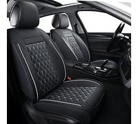 Juego completo de fundas de asiento de coche, ajuste universal para la mayoría de coches, SUV, fundas de cojín de piel sintética para vehículos automotores (juego completo, negro/blanco)