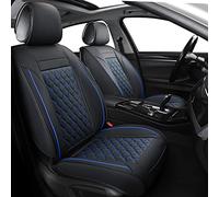 Juego completo de fundas de asiento de coche, ajuste universal para la mayoría de coches, SUV, fundas de cojín de piel sintética para vehículos automotores (juego completo, negro/azul)