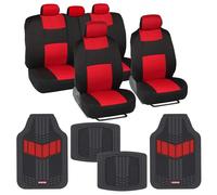Juego completo de fundas para asientos de coche BDK PolyPro de dos tonos con alfombrillas de goma resistentes Motor Trend en negro y rojo - Funda