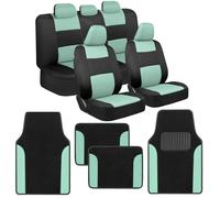 Juego completo de fundas para asientos de coche BDK PolyPro en negro/menta con tapetes a juego. Fundas para asientos de coche, camionetas y SUV.