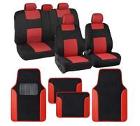 Juego completo de fundas para asientos de coche BDK PolyPro en rojo con 4 alfombrillas - Fundas de dos tonos para coches con interior de alfombra