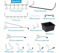 Juego Completo de Ganchos para Tablero de con de Almacenamiento - Ganchos Metálicos Impermeables para Organización de Garaje y Cobertizo, Ideal para Herramientas y Accesorios