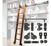 Juego completo de herrajes para rieles deslizantes de escalera de biblioteca de tubo redondo, rodillo superior, rieles deslizantes silenciosos(Non-telescopic,500cm Kit de pista)