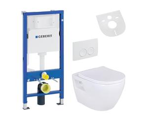 Juego completo de inodoro blanco con Belvit colgante de cerámica y asiento de cierre suave, apto para Geberit UP100