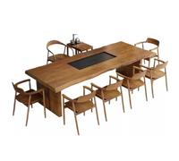 Juego completo de mesa de té y silla de madera maciza, diseño moderno para sala de estar y oficina, juego completo con losa grande de madera (220 x 80 x 75 cm)