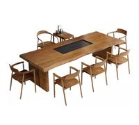 Juego completo de mesa de té y silla de madera maciza, diseño moderno para sala de estar y oficina, juego completo con losa grande de madera (220 x 80 x 75 cm)
