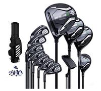 Juego completo de palos de golf para hombre zurdo con varillas de grafito y acero al carbono, incluye bolsa con ruedas, 12 piezas