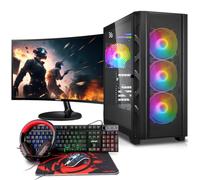 Juego completo de PC Basic Gaming Ryzen 5 3400G 4X 3.70GHz, 16 GB DDR4, 1000 GB SSD M.2, Win 11 Pro 64bit + 24 pulgadas + Ultron Hawk Gaming Kit 4 en 1 Set