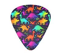 Juego completo de púas de guitarra de dinosaurios divertidos de neón para guitarrista, celuloide mediano, paquete de 12 en caja de regalo para guitarristas, hombres y mujeres