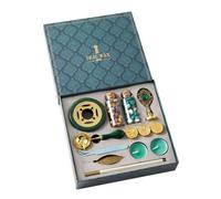 Juego completo de sellos de de 22 x 10 cm con cuentas, calentador de sello, velas de té con cuchara, construcción de metal y ABS, mango de madera, diseño elegante, manualidades y letras