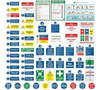 Juego completo de señales de seguridad para la cocina, 65 unidades, adhesivo de vinilo autoadhesivo mate, impermeable y a prueba de aceite, solo carne cruda, panadería y lácteos y solo pescado no