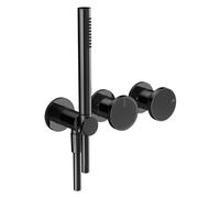 Juego completo Gessi Origini mezclador monomando de bañera/ducha, con codo de conexión a la pared, soporte, flexo, teleducha, 2 vías, montaje en pared, 66036706, Color: PVD negro metálico