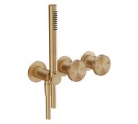 Juego completo Gessi Origini mezclador monomando de bañera/ducha, con codo de conexión a la pared, soporte, flexo, teleducha, 2 vías, montaje en pared, 66036726, Color: Bronce cálido cepillado PVD