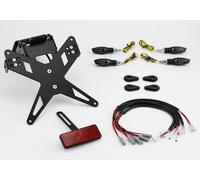 Juego completo plug and play para el soporte de matrícula PROTECH con 4 indicadores LED de acero inoxidable/aluminio recubierto en polvo, negro
