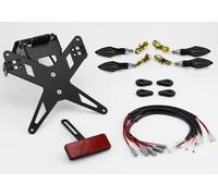 Juego completo plug and play para el soporte de matrícula PROTECH con 4 indicadores LED de acero inoxidable/aluminio recubierto en polvo, negro