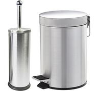 Juego Cubo a Pedal 3 litros con escobilla de baño Inodoro de Acero Inoxidable
