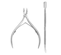 Juego de 1-5 cortaúñas de acero inoxidable, tijeras, alicates, quitacutículas, cuchillo de empuje, juego profesional de manicura, plateado, 2 piezas A, BH01
