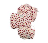 Juego de 1 bolsa de maquillaje acolchada con forma de corazón, bonita capacidad, bolsa de almacenamiento de maquillaje, bolsa de aseo portátil con cremallera, Red, L