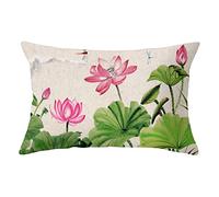 Juego de 1 Fundas de cojín con Estampado a Doble Cara Cuadradas Terciopelo 40x70cm Loto Rosa Hoja Loto Verde M999 Funda de Almohada con Cremallera Invisible 16x28inch para Sofá Cama Hogar Coche