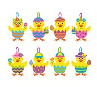 Juego de 1 juego de manualidades de goma musgosa, juego de manualidades, decoración de Pascua, manualidades, Kuwken, paquete de material con 8 cuerpos de muleta, 8 bandejas de huevo, 8 pegatinas de