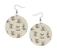 Juego de 1 par de aretes redondos de cuero con estampado de fondo de conejo, aretes colgantes de cuero para mujer, joyería de regalo, One Size, Poliéster