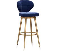 Juego de 1 taburete de terciopelo con respaldo acolchado para encimera de cocina, elegante color azul con patas doradas, asiento de comedor para decoración moderna del hogar