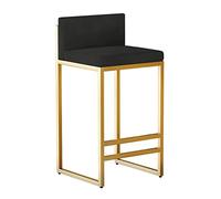 Juego de 1 taburete de terciopelo de 65 cm de altura con respaldo bajo, patas de metal dorado, silla de comedor moderna para el hogar, bar, cocina, diseño tapizado negro