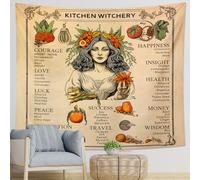 Juego de 1 tapiz de bruja, póster de metal, cartel de cocina, vintage, divertido, calabaza, rosa, amarillo claro, naranja, poliéster, telón de fondo decorativo para pared, sofá, oficina, dormitorio
