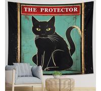 Juego de 1 tapiz de bruja retro, bohemio, abstracto, lindo póster de gato mágico, palabra vintage, verde, negro, poliéster, telón de fondo decorativo, club, techo, sofá, oficina, apartamento, casa