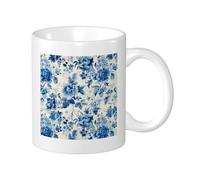 Juego de 1 taza con estampado floral azul, estilo chino, bonitas flores botánicas, hojas botánicas, granja, azul, beige, té de cerámica, empapado, peso ligero, despensa, decoración de dormitorio, taza
