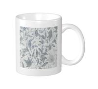 Juego de 1 taza con estampado floral azul, vintage, hermosas hojas, árbol, flor, retro, rústico, granja, gris, azul, cerámica, colección irrompible, oficina, gimnasio, escritorio, camping, con asas
