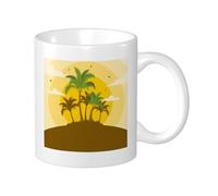 Juego de 1 taza con impresión tropical, amanecer, árbol de plátano, patrón artístico abstracto, pájaro, nube, planta, amarillo, verde, cerámica, té, empapado, peso ligero, sala de estar al aire libre