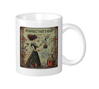 Juego de 1 taza de impresión de bruja, experimento químico, botella de hojas botánicas, colección de cerámica azul claro, colección irrompible, oficina, gimnasio, escritorio, camping, dormitorio, con