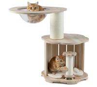 Juego de 1 torre para gatos de 50 x 73 cm, con gran condominio y postes para arañar, madera contrachapada natural 20_0018622
