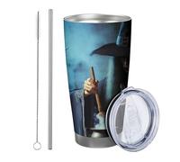 Juego de 1 vaso de bruja, sombrero de poción mágica, vela, botella de vidrio, calavera de fuego, calabaza, azul, naranja, metal, reutilizable, sin derrames, inastillable, patio, picnic al aire libre
