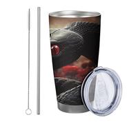 Juego de 1 vaso de rosas con diseño de flor de serpiente, hermosos animales estéticos, planta botánica, negro, rojo, con recubrimiento en polvo, caliente y frío, sin derrames, aislado, escuela