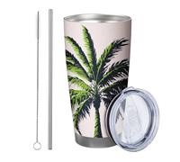 Juego de 1 vaso tropical artístico abstracto de graffiti con árbol de plátano, pintura botánica verde y rosa claro, metal, reutilizable, sin derrames, inastillable, patio, picnic al aire libre