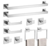 Juego de 10 accesorios de baño de acero inoxidable SUS304, para montaje en pared, acabado niquelado cepillado, 60 cm