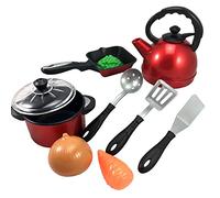 Juego de 10 accesorios de cocina para niños - olla, sartén, hervidor de agua y verduras - Juguete de cocina resistente para cocina de muñecas y cocina de juguete