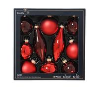 Juego de 10 adornos para árbol de Navidad de cristal rojo, mate y brillante, varios estilos