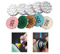 Juego de 10 almohadillas de pulido en seco y húmedo de 25 mm con grano 100/150/300/500/800 para granito, mármol, hormigón, piedra, molino de piso, herramienta compatible con Elec