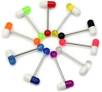 Juego de 10 barras de lengua, píldoras de colores, cápsula para lengua, pezón, barra de anillo, piercing corporal, joyería elegante y práctica