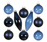 Juego de 10 bolas de Navidad de cristal azul marino y carámbanos, decoración festiva