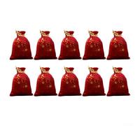 Juego de 10 bolsas de dulces de tela con cordón de Navidad con patrón de estrellas brillantes, diseñadas para almacenamiento de golosinas navideñas, uso en fiestas y decoración (rojo)