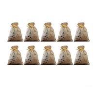 Juego de 10 bolsas de dulces de tela de Navidad con diseño de estrella brillante, hechas para fiestas de vacaciones y almacenamiento de dulces (beige)