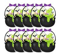 Juego de 10 bolsas de Halloween para fiesta con asas | Decoración interior para la escuela, oficina, clase regalo truco oro Treat