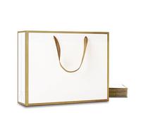 Juego de 10 bolsas grandes de regalo a granel YACEYACE blancas de 33 x 8,9 x 25,4 cm con asas, bolsas de regalo resistentes con marco dorado, bolsas de papel de gran tamaño, bolsas de tienda, bolsas