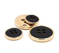 Juego de 10 botones de doble cubierta de pulido negro dorado 4 agujeros hebilla para coser scrapbooking Craft Ornamento 15 mm