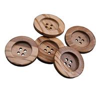 Juego de 10 botones de madera de olivo genuino de 4 agujeros con veta natural (14 mm)