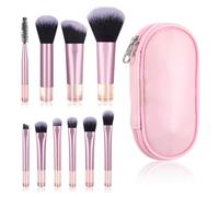 Juego de 10 brochas de maquillaje de viaje fáciles de llevar, juego de brochas de maquillaje portátiles con paquete adecuado para base, sombra de ojos, lápiz labial, corrector, resaltado, sombra de